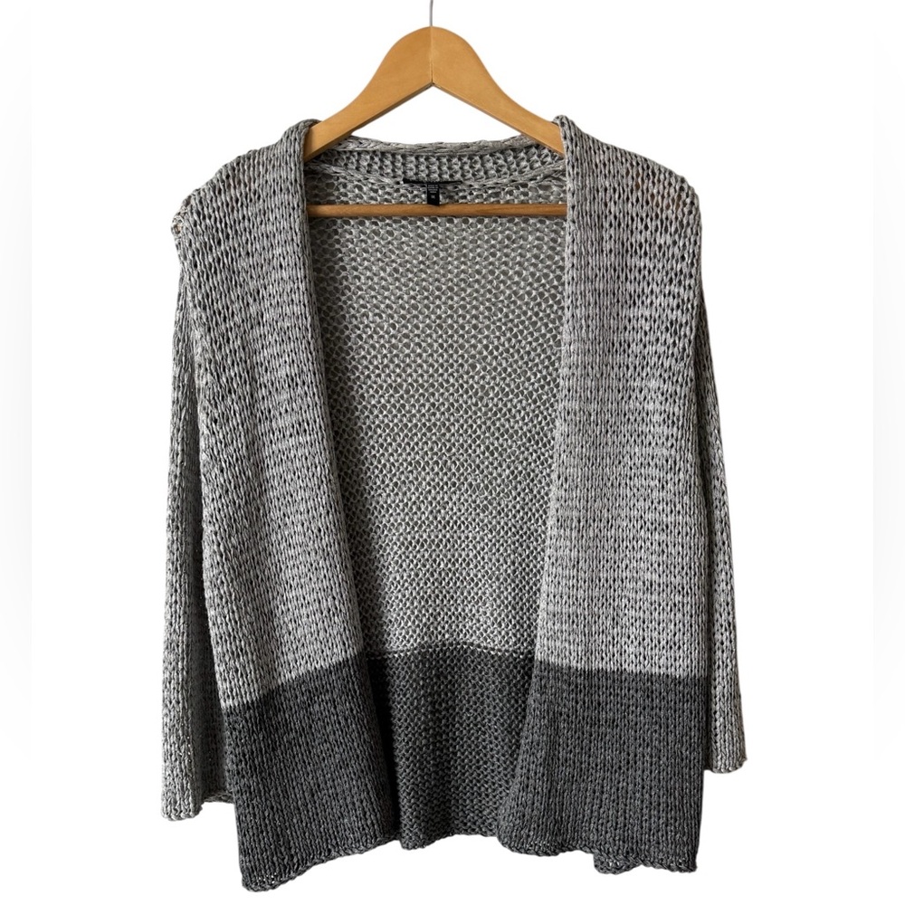 Eileen Fisher Woman Open Knit Cardigan 1X Gray Italian Yarn Lightweight NWOT